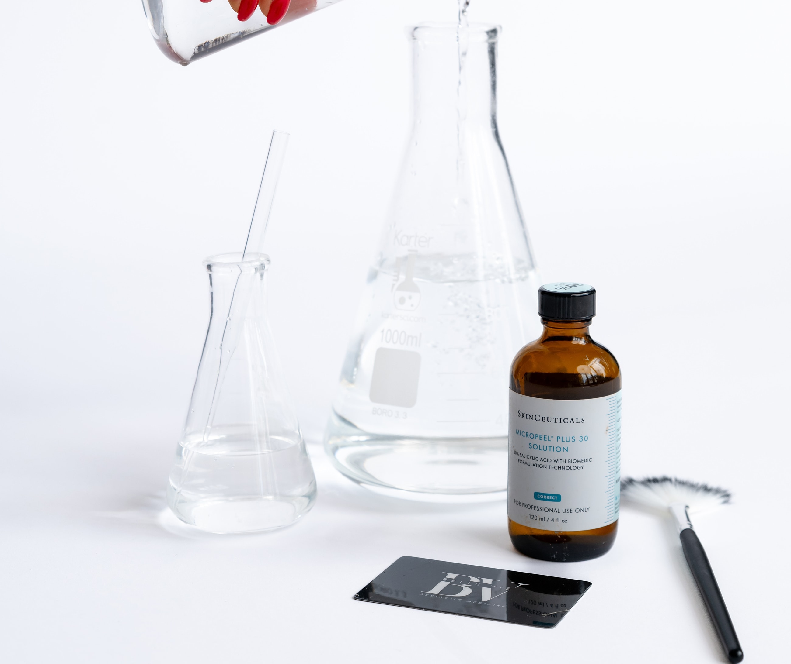 Laboratory setup with skincare products and tools.