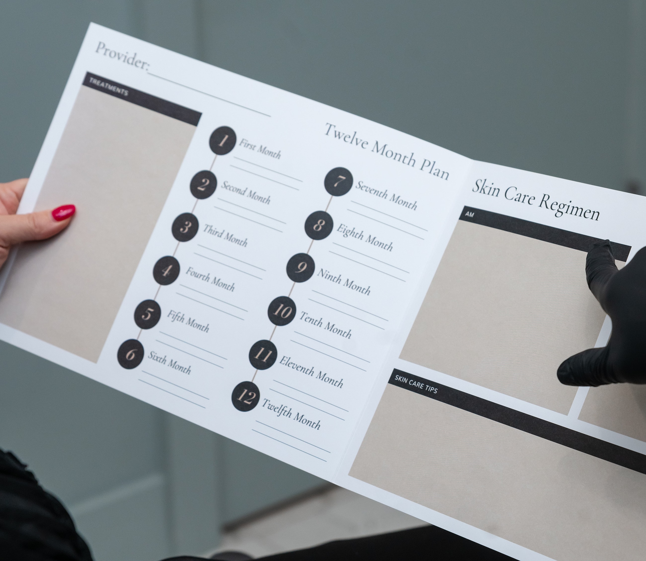 Twelve month skin care treatment plan document.